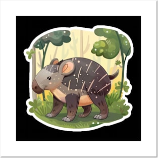 Cute Mountain Tapir Illustration - Adorable Animal Art Posters and Art